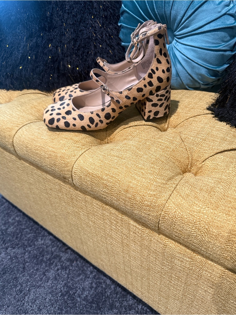 Leopard Print Mary Jane Block Heels in Tan and Black